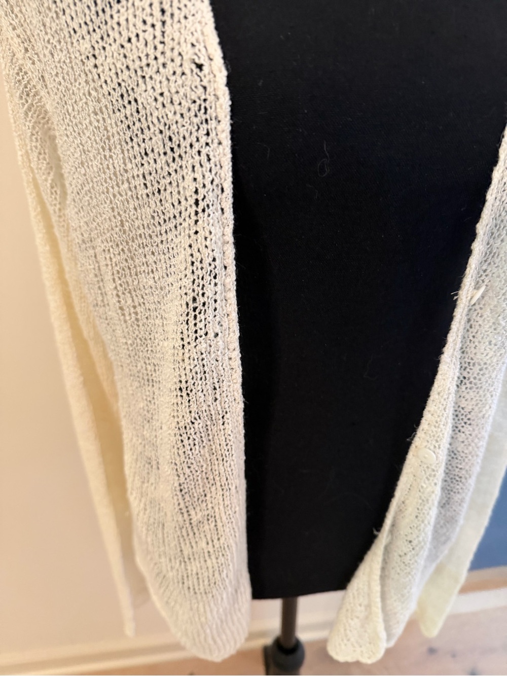 Eileen Fisher Cream Linen Blend Open-Knit Lightweight Cardigan L - Picture 3 of 11